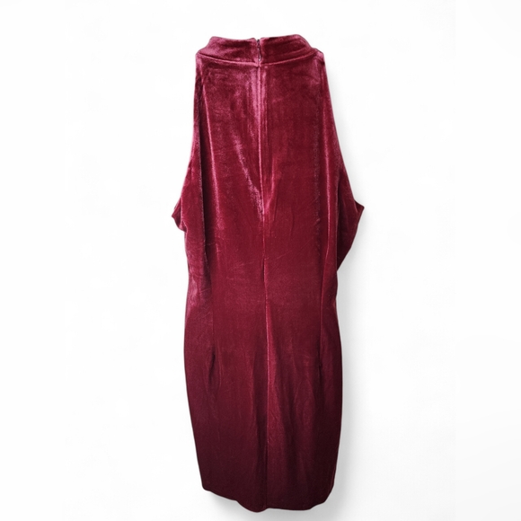 New WHBM Red Velvet Mock Neck Halter Knee Length Dress 6 - Picture 4 of 7